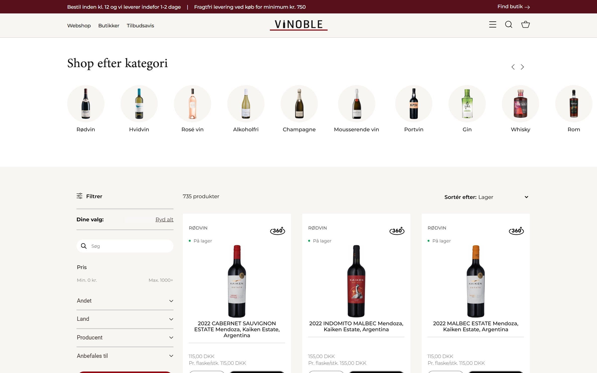 Kategorisiden: genveje til kategorier, filterpanel og sortering.